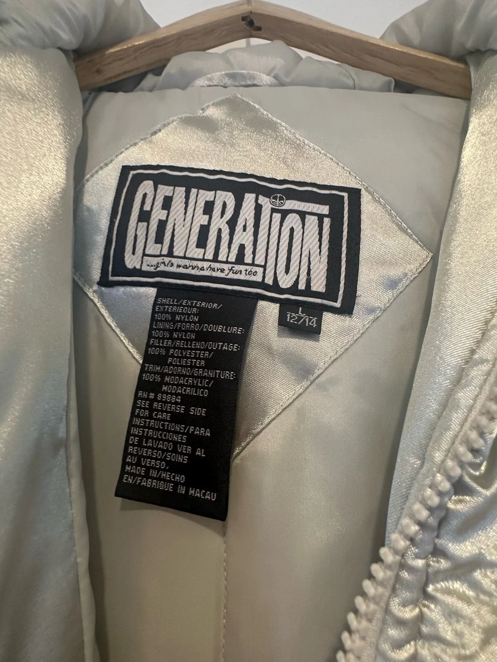 GENERATION Y Shimmery Silver Quilted Puffer with Faux Fur Trim
